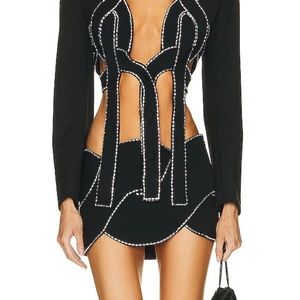 AREA Crystal Rope Mini Skirt Black, Baguette Crystal Trim Embellished Size 4 NWT